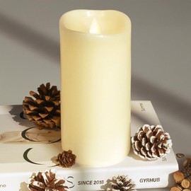 GyrHub Flameless Candles Last 1300+ Hours Real Wax Flame Effect Auto-Moving 3D Wick, LED Pillar Candles with Timers Battery Operated - Ivory 8"