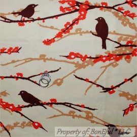 Michael Miller Fabrics BonEful Fabric FQ Cotton Quilt Tan Brown Red Natural Tree Flower BIRD Retro Love
