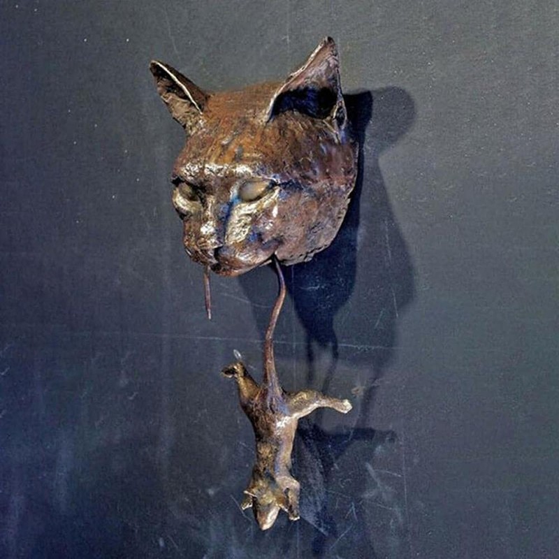 HUSHUI Door Knocker, Cat Door Knocker Sculpture Cat Catch Mouse