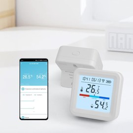 Smart WiFi Temperature and Humidity Sensor – Compatible with Tuya/Smart Life App, Real-Time Room Thermometer & Hygrometer, Alerts, Data Logging, Remote Monitor