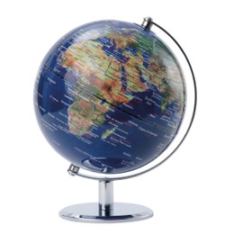 TROIKA Globe Diameter 20 cm Lunar Globe Physical Map Topographic Display Dark Blue/Green, Chrome-Plated Metal Base, Soft Felt Base Movable Axis – in Pretty Box Ideal as a Gift
