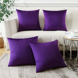 Sungeek Set of 4 Decorative Cushion Covers Solid Soft Velvet Pillow Covers with Invisible Zipper Square Throw Pillow Cases for Sofa Car Patio Bedroom Living Room 45x45cm Purple