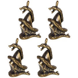 Wusteg 4PCS Chinese Feng Shui Snake Brass Statue Sculpture Chinese Zodiac Sanke Pendants Charms Snake Statue Chinese Antique Feng Shui Ornament for 2025 Snake Year Brass Figurine Animal for Keychain