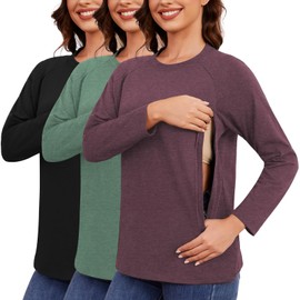 Ecavus 3-Pack Breastfeeding Shirts with Hidden Zippers Comfort and Soft Nursing Shirts for Women