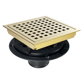 TECFORG 6 Inch Gold Square Shower Drain Floor Drain with Removable Cover Grid Grate, 4x4 Gold Shower Drain,SUS304 Stainless Steel CUPC Certificate (6 inch)