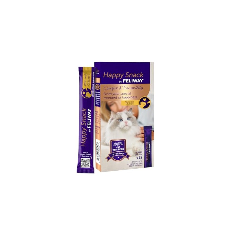 Happy Snack by FELIWAY®, Delicious, Lickable, Squeezable Purée Cat Treats