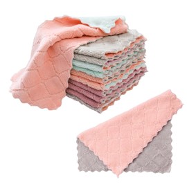 DHSBGWSX Pack of 12 Coral Velvet Cloths, Kitchen Cleaning Cloths, Microfiber Cloths, Absorbent and Oil Removing Rags, Reusable Tea Towels, Double Sided Scouring Pads