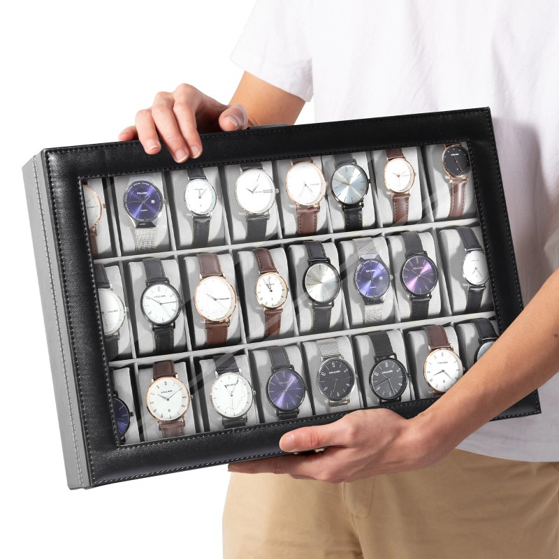UTEN 24 Slots Watch Box Large PU Leather Jewelry Organizer