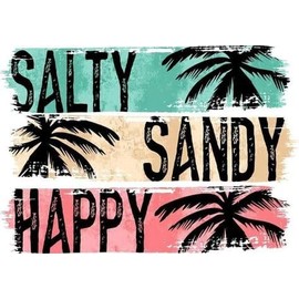 Salty Sandy Happy Beach Vinyl Sticker, 6x4 Inches - Palm Tree Car Decal, Trucks Vans Bumper Windows Cooler Tumblers