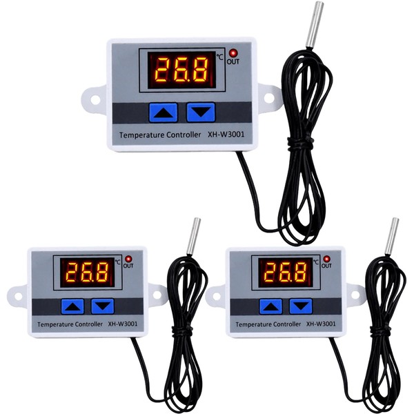 Pack of 3 Digital Temperature Controller, XH-W3001 Digital Thermostat with