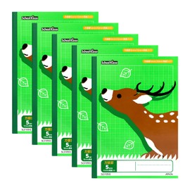Apica SLS105G05T Learning Book, School Kids, Cute Illustration Notebook, Deer, 0.2 inch (5 mm) Square, Green, 5 Books Bundle,