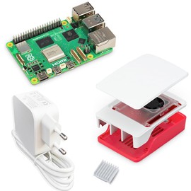 Raspberry Pi 5 4GB Starter Kit/USB-C 45W Power Supply/Case with Fan/Red - White