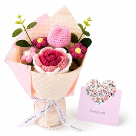 Pink Crochet Flower Bouquet with Card
