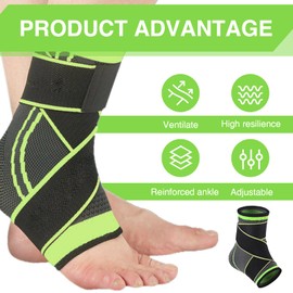 Asheyya 2 Pack Sprained Ankle Support for Ligament Damage, Ankle Brace for Women Men Foot Strap (Green, M)