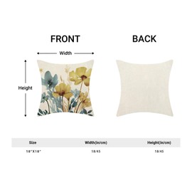 Spring Floral Pillow Covers 18x18 Inch Set of 2 Blue Yellow Floral Throw Pillow Cover Outdoor Modern Summer Flower Decoration Pillowcase Farmhouse Decorative Linen Cushion Cover For Sofa Couch