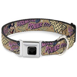 Buckle-Down Collar para Perro con Hebilla para cinturón de Seguridad Wonder Woman Strength Power de 15 a 26 Pulgadas de Ancho