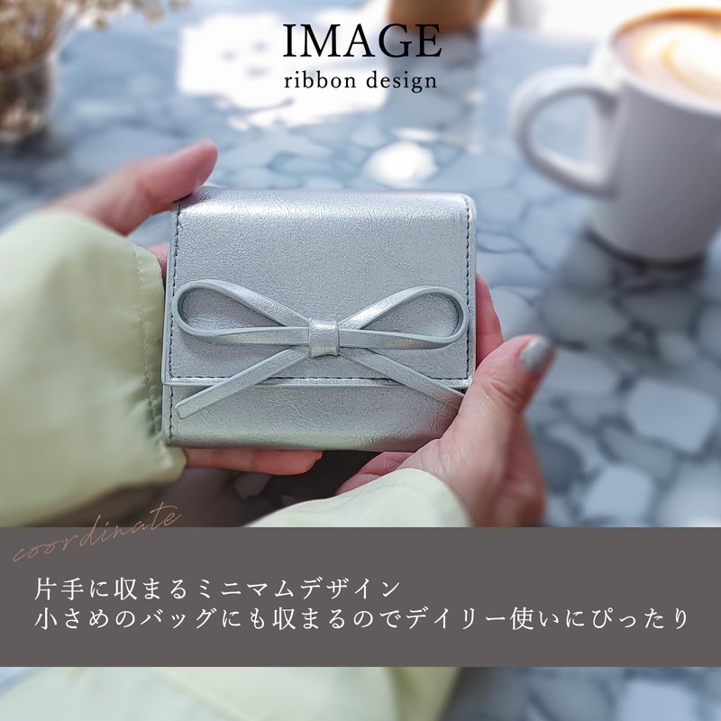 Crossmarbery (クロスマーベリー) Ribbon Mini Wallet, Box-Type Coin Purse, Easy to