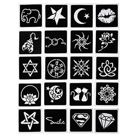 wumawu Temporary Tattoos Kit, 4Pcs Black Tattoo Paste Cones, 100% Natural Ready to Use Black Tattoo Paste, India Body DIY Art Painting for Women Men Kids with 20 Adhesive Stencils, 1 Bottle, 4Nozzles