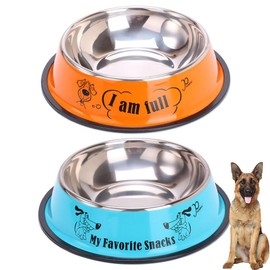 X spring Paslanmaz Çelik Köpek Kasesi, 2 Adet Kaymaz Köpek Yem ve Su Kasesi, Küçük/Orta/Büyük Köpekler için Kauçuk Tabanlı Köpek Tabakları (Turuncu+Mavi)