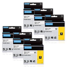 Aonomi 18489 a18489 Labels Replace for DYMO Industrial Flexible Nylon Labels 3/4" Black on White Compatible with DYMO Rhino 5200 Label Printer,Rhino 4200, Rhino 5000 6000 Lable Maker, 6-Pack
