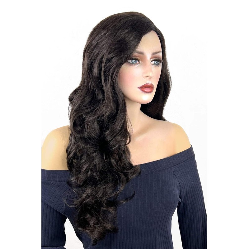 Long, brown wig, with wonderful loose waves and curls and