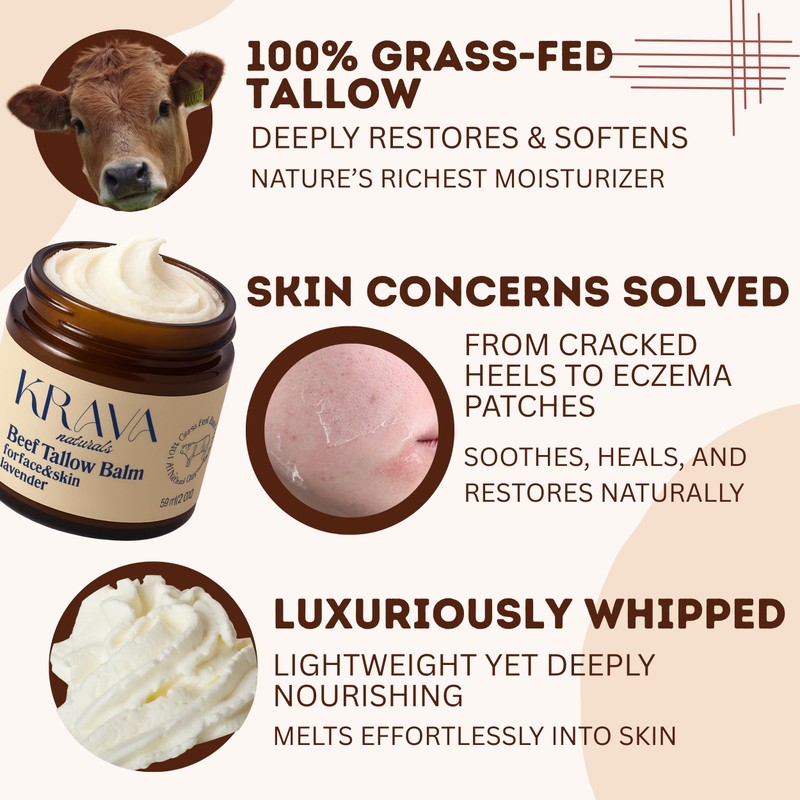 Krava Naturals Beef Tallow for Skin, Beef Tallow for Face,