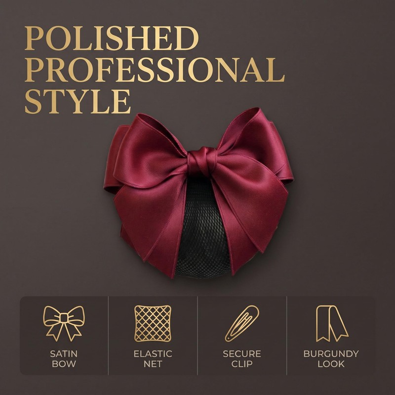 Wine Red Women Hair Snood Net Bowknot Decor Barrette Elastic