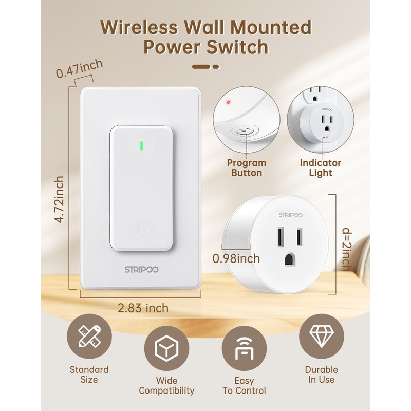 Garbage Disposal Wireless Switch Remote Control Outlet, 15A/1500W Plug-in Power,