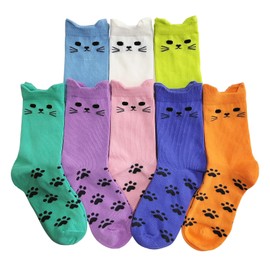 MINI PANDA 8 Pairs Girls' Novelty Socks,Cute Cat and Panda Crew Socks