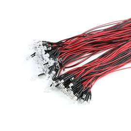 JESSINIE 50Pcs 3mm Light Emitting Diodes LED Bead with Wire Decorative Toy Car Indicator Light DC 5V~12V Red Light 3mm