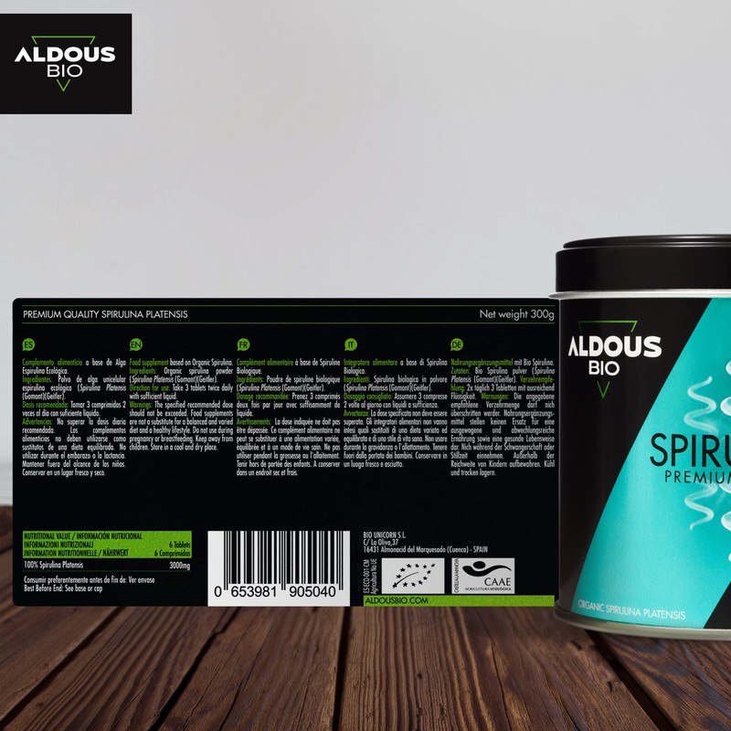 Spirulina Organic Tablets - 600 Pellets (500 mg) Pure Spirulina