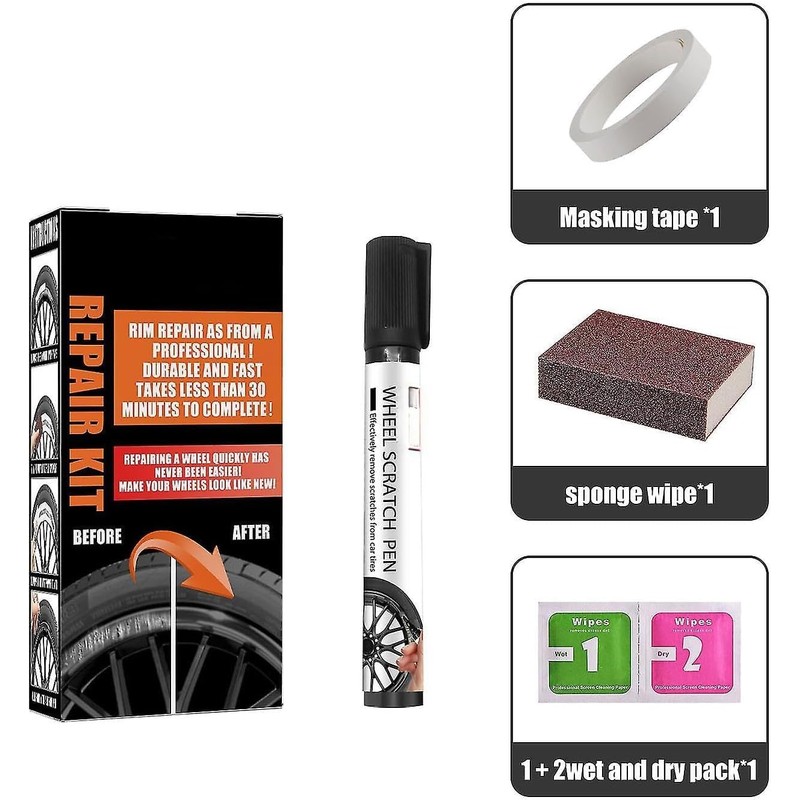 Kit Reparación de Rines con Pintura Negra Antióxido 50ml para