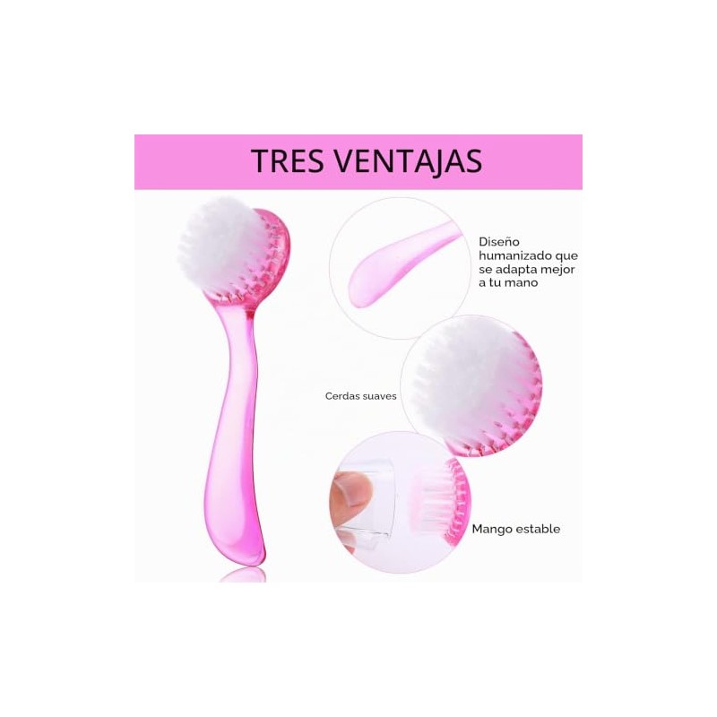 3 cepillos de limpieza facial con mango acrílico, exfoliante facial