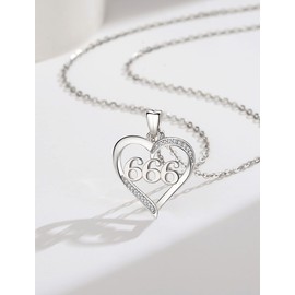 INFUSEU Angel Number Chain, 925 Silver Multicoloured Pendant Number Angel Lucky Number Charm Necklace 111 222 333 444 555 666 777 888 999 Lucky Pendant Choker Jewellery for Women, Sterling Silver