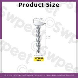 Swpeet 50pcs 6.5 x 45 mm Galvanised Thread Twist Nail Kit, Concrete Wall Nail 304 Stainless Steel Cement Nails Galvanised Solid Nails for Woodworking