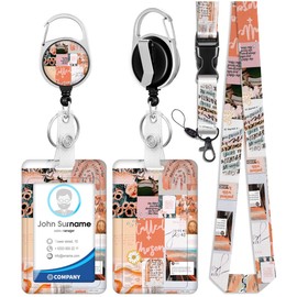 Plifal ID Badge Holder with Lanyard and Retractable Badge Reel Belt Clip,Boho Sunflower Keychain Lanyards Clip on Badge Extender Vertical ID Sleeve for Women Colorful