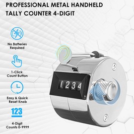 PHONEX Metal Handheld Tally Counter 4-Digit Number Count Clicker Counter, Hand Mechanical Counters Clickers Pitch Counter for Coaching, Knitting, People, Lap, Fishing, Golf and Row