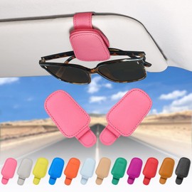 quipuda Pack of 2 Glasses Holders for Car Sun Visor, Genuine Leather Car Visor Accessories, Sunglasses Holder, Magnetic Sunglasses Holder, Ticket Clip (Pink)
