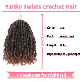 Shoobidoo Yanky Twist Crochet Hair 12 Inch 9 Packs Fluffy Spring Mini Twist Short Bob Passion Twist,crochet hair for black women Pre-Looped Crochet Braids Braiding Hair(T30#)
