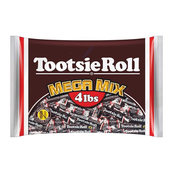 Tootsie Roll Tootsie Roll Mega Mix Halloween Size, 5 Different Shapes and Sizes of Classic Chocolatey Tootsie Rolls, 4 Pound Bag