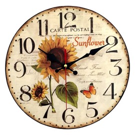 astylishome Garden Clock Wall 25cm Floral Silent Non Ticking Elegant Style Colorful Sunflower Pattern Hanging Clocks for Home Office Living Room Decoration 0808