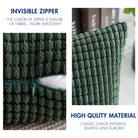 MIULEE Pack of 2 Pillow Covers 20 x 20 Inch Dark Green Super Soft Corduroy Decorative Christmas Throw Pillows Couch Home Decor for Spring Cushion Sofa Bedroom Living Room