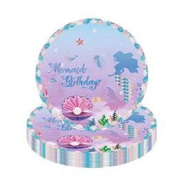 16Pcs Birthday Mermaid Party Paper Plates for Girl,7" Mermaid Party Tableware Little Mermaid Plates,Mermaid Themed Decorations Paper Plate for Girls Kids Birthday Party,Mermaid Party Table Decoration