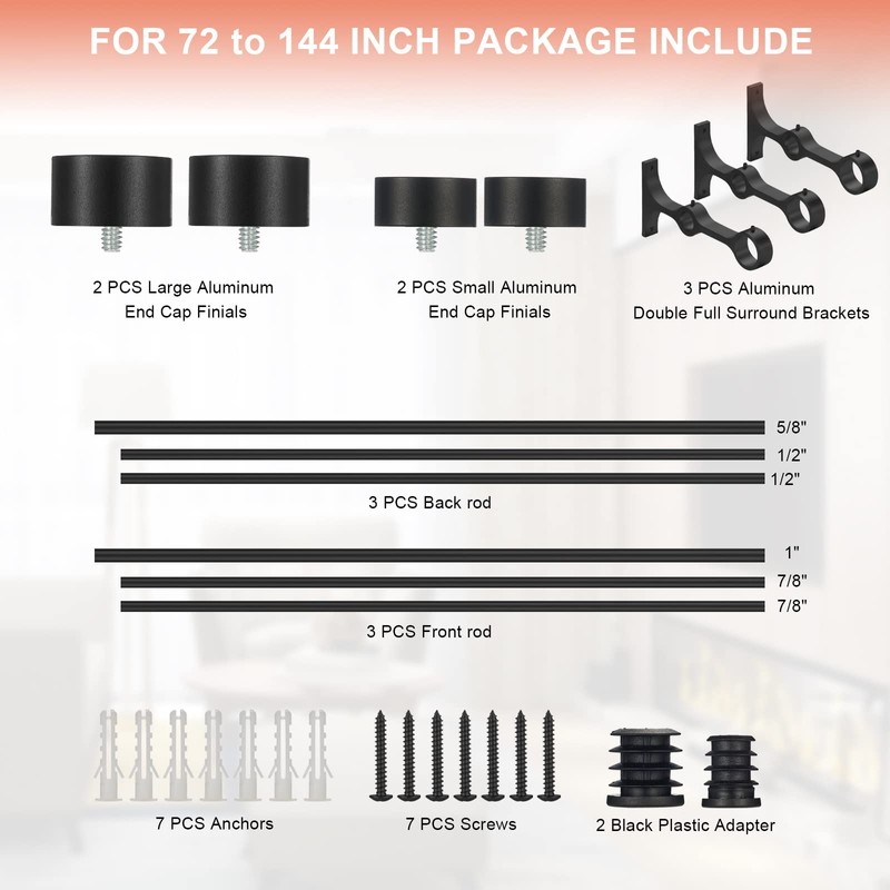 Lwiiom Double Curtain Rods with Aluminum End Cap and Full