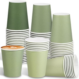 Kochorie 72 Pieces Sage Green Paper Cups 9 Oz Disposable Coffee Paper Cups Gradient Green Party Cup Beverage Drinking Cup for Wedding, Birthday, Holiday Party, DIY, and Picnic
