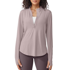 G4Free Women's Rash Guard Shirts Long Sleeve Sun Protection Hiking Shirts Lightweight Golf Workout Tops Quick Dry 1/2 Zip Pullover (Gray Lilac,3XL)