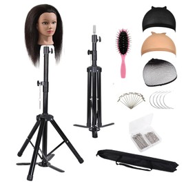 Generic Upgraded Wig Head Stand with Pedal,Thickened Pipe,Metal Mannequin Wig Head Tripod Kit Hair Stand Adjustable Holder for Cosmetology Hairdressing Training with Wig Caps,Paddle Comb,T-PIN, Black
