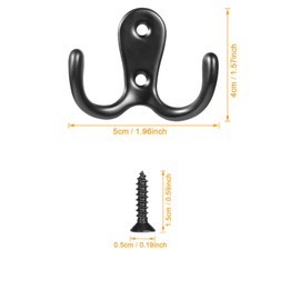 NBFBA 6 Pcs Clothes Hook, Double Hook Wall Mounted Coat Rack with 12 PCS Screws, Metal Retro Hook for Bathroom Bedrooms Kitchen- Black