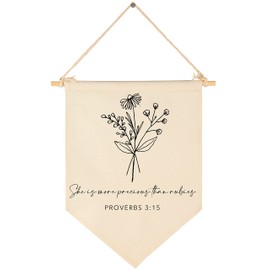 Nursery Scripture Bible Verse-Christian Botanical Decor-Canvas Hanging Pennant Flag Banner Wall Sign Decor Gift for Nursery Bedroom Playroom Front Door Baby Kids Girl Boy Teen- Birthday Christmas Gift