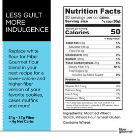 Fiber Gourmet Low Net Carb Flour Blend, Non GMO, Vegan All Purpose, 81% less net carbs and 55% Less Calories Compared to White Flour, 32 Ounces (907g), Pack of 2